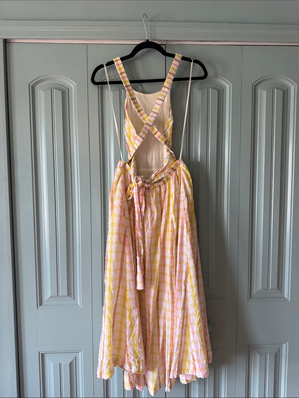 Yellow & Pink Plaid Maxi Dress with Halter Tie Back - Picture 7 of 7